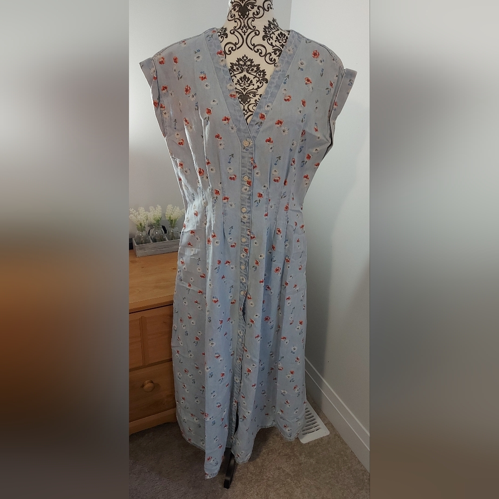 GAP Light Blue Floral Denim Maxi Dress